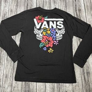 Youth Medium VANS Off the Walk Long Sleeve Shirt Black with Floral/Skull